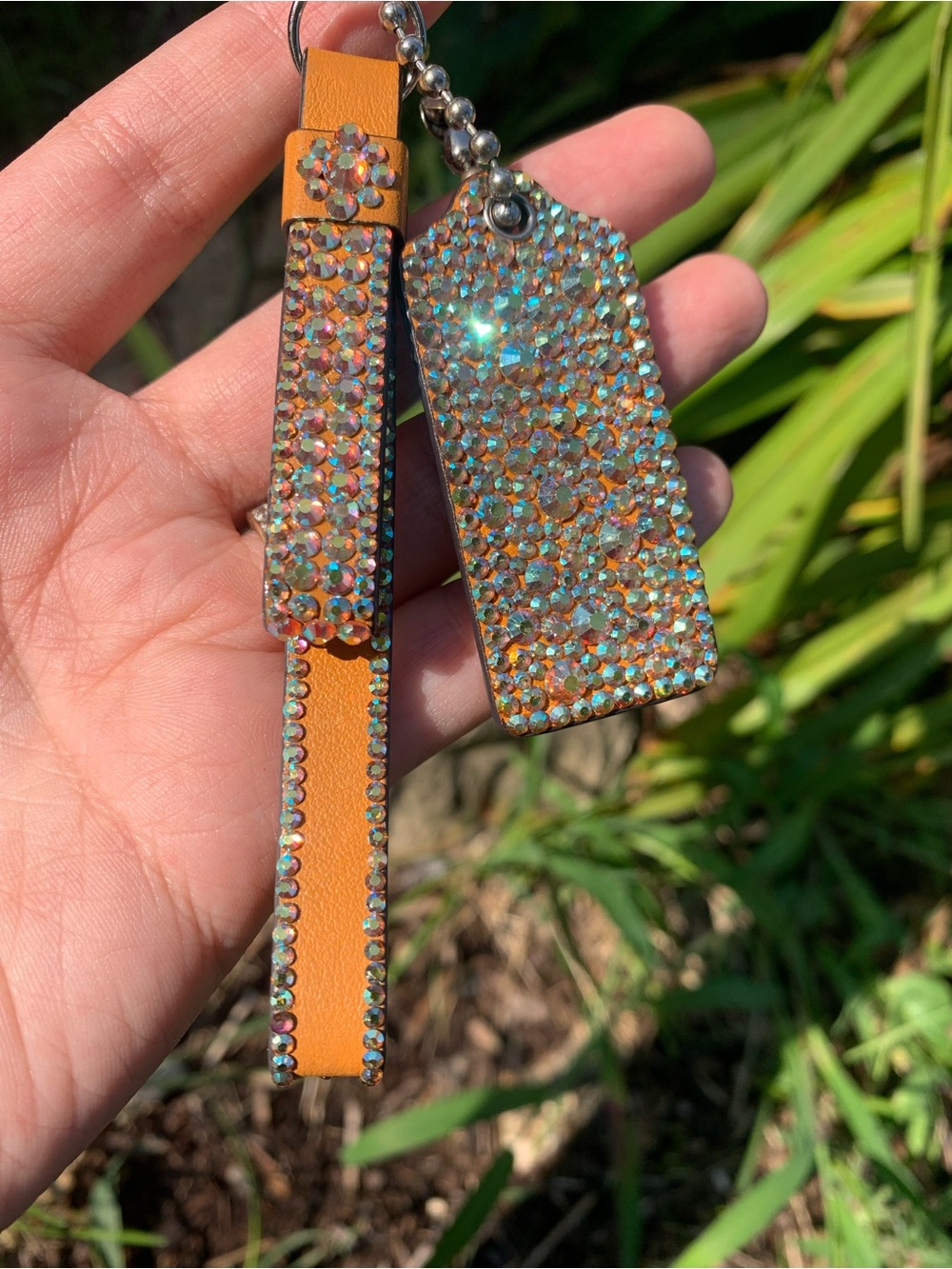 Coach Orange Leather Rhinestone Key Charm